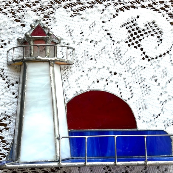 1980 Vintage Lighthouse Stained glass business card holder - Picture 4 of 10